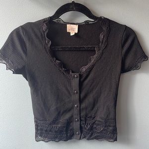 Black Cropped Top with Lace Detailing Size: S